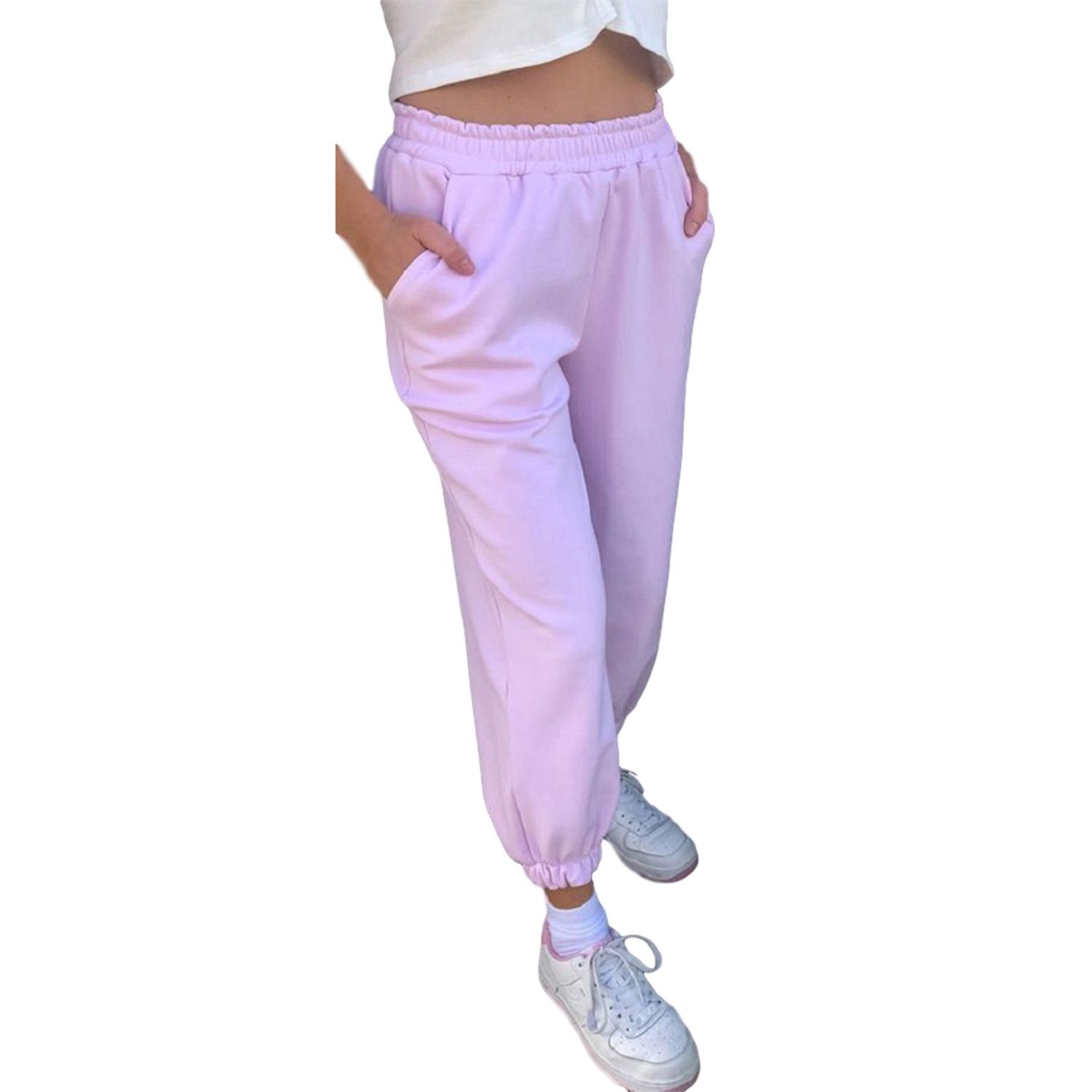 Women High Waist Loose Sweatpants, Solid Color Long Pants for Gym, Sports, Casual Trousers with Pockets for Fall, Winter