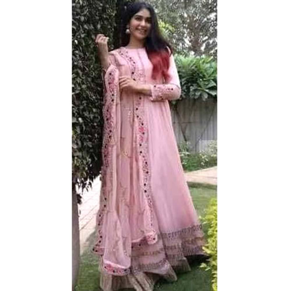 Unstitched Light Pink Georgette Gown for Women
