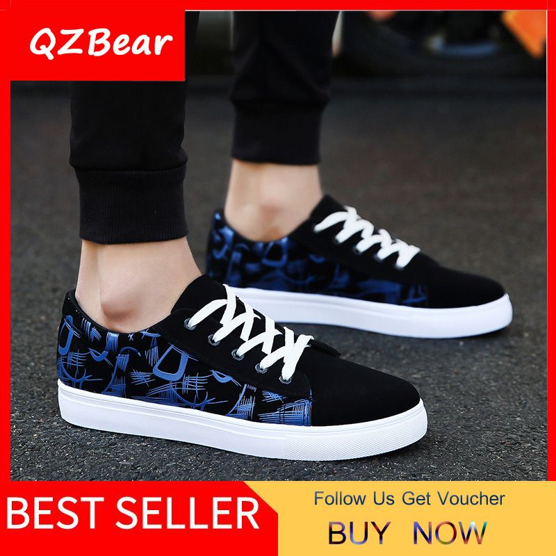 Baitie Small White Printed Shoes New Spring Korean Trendy Slipper Student Canvas Shoes for men