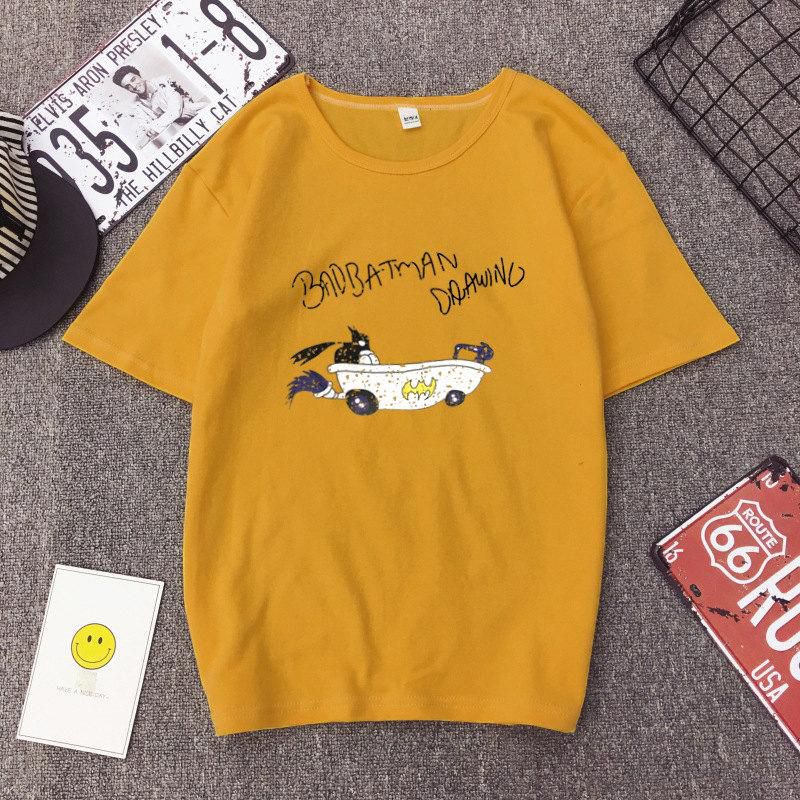 Korean Fashion Summer Korean Version Loose Thin Cartoon Smiling Face Half-Sleeved Clothes Mid-Sleeved Students Summers Short Sleeve T-Shirt Female