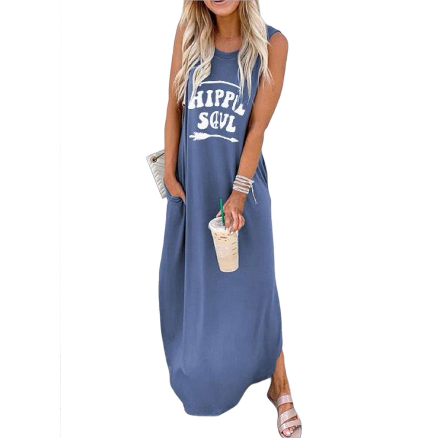 Women Fashion Sleeveless Letter Print Dress Ladies Casual Dress for Shopping Daily Wear