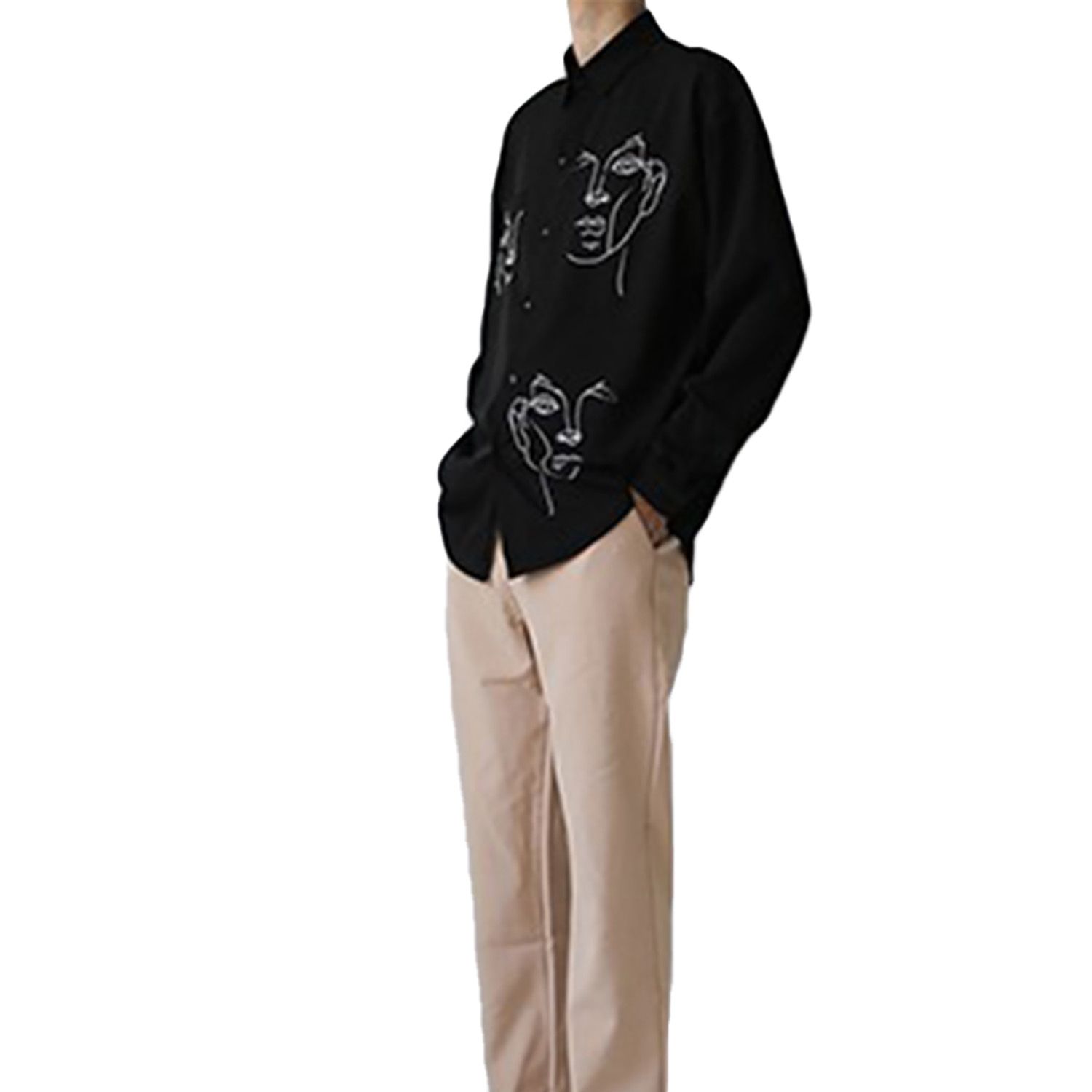 Women Long Sleeve Graffiti Cartoon Print Shirt Fashion Lapel Loose Tops for Ladies