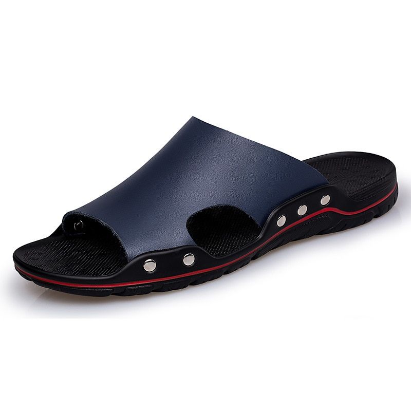 Men's Leather Sandals 2021 Summer Quality Beach Slippers Casual Shoes Flat Bottomed Outdoor Beach Shoes Large Size 45