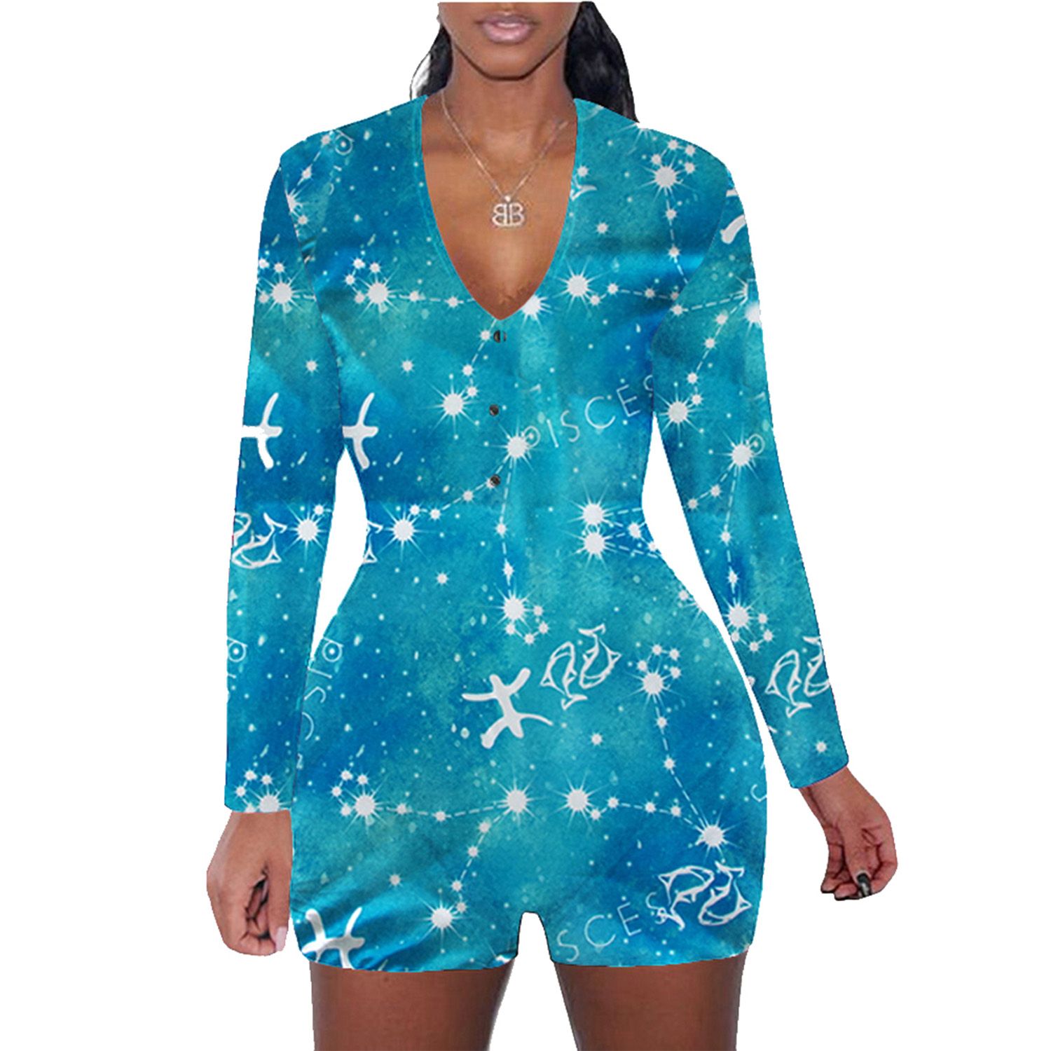 Women's Clothing Set, Constellation Print Long Sleeve Playsuit One-piece Suit for Party Vacation Travelling Photography