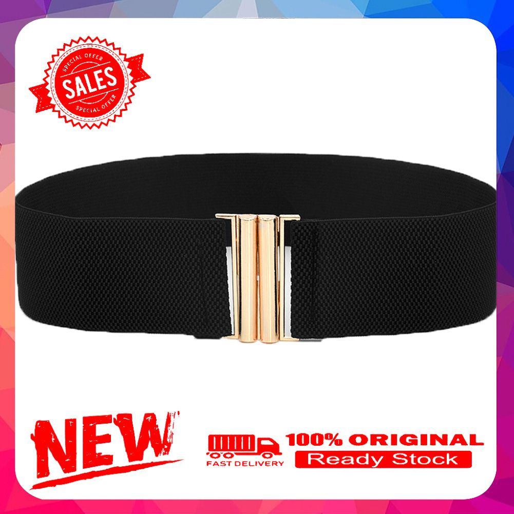 Vist Fox Lady Solid Color Buckle Wide Faux Leather Elastic Waistband Belt for Jeans Pants