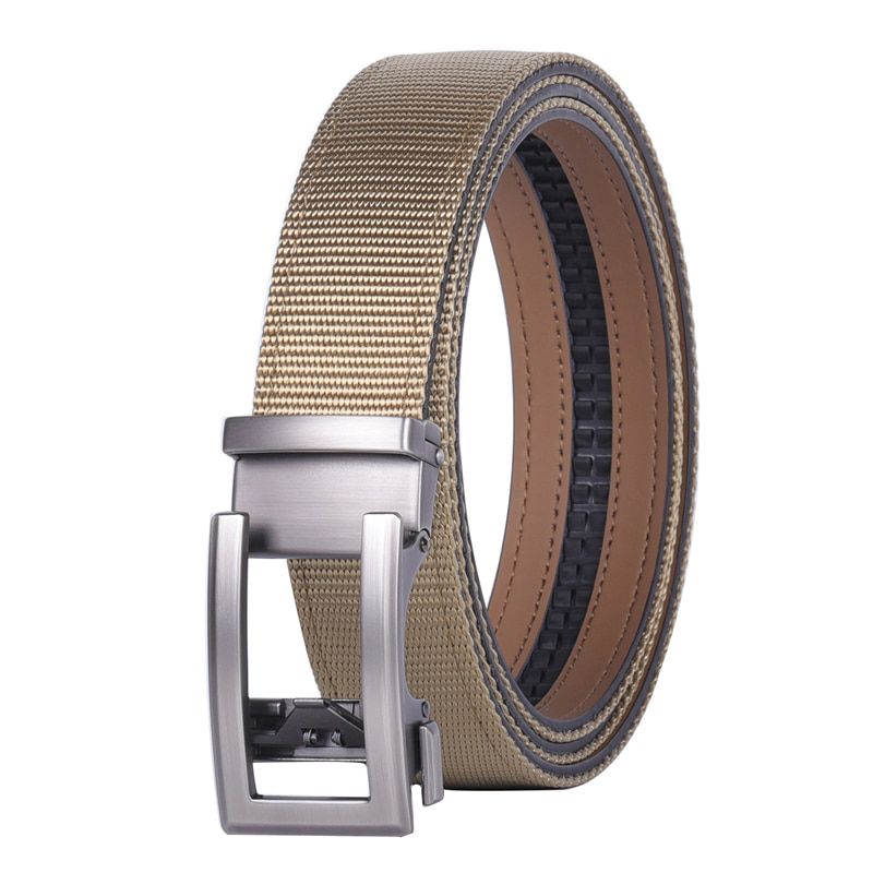 Plyesxale Brand Nylon Leather Belt For Men Green Black Khaki Beige Orange Mens Ratchet Automatic Belts Formal Dress Belt Man B81