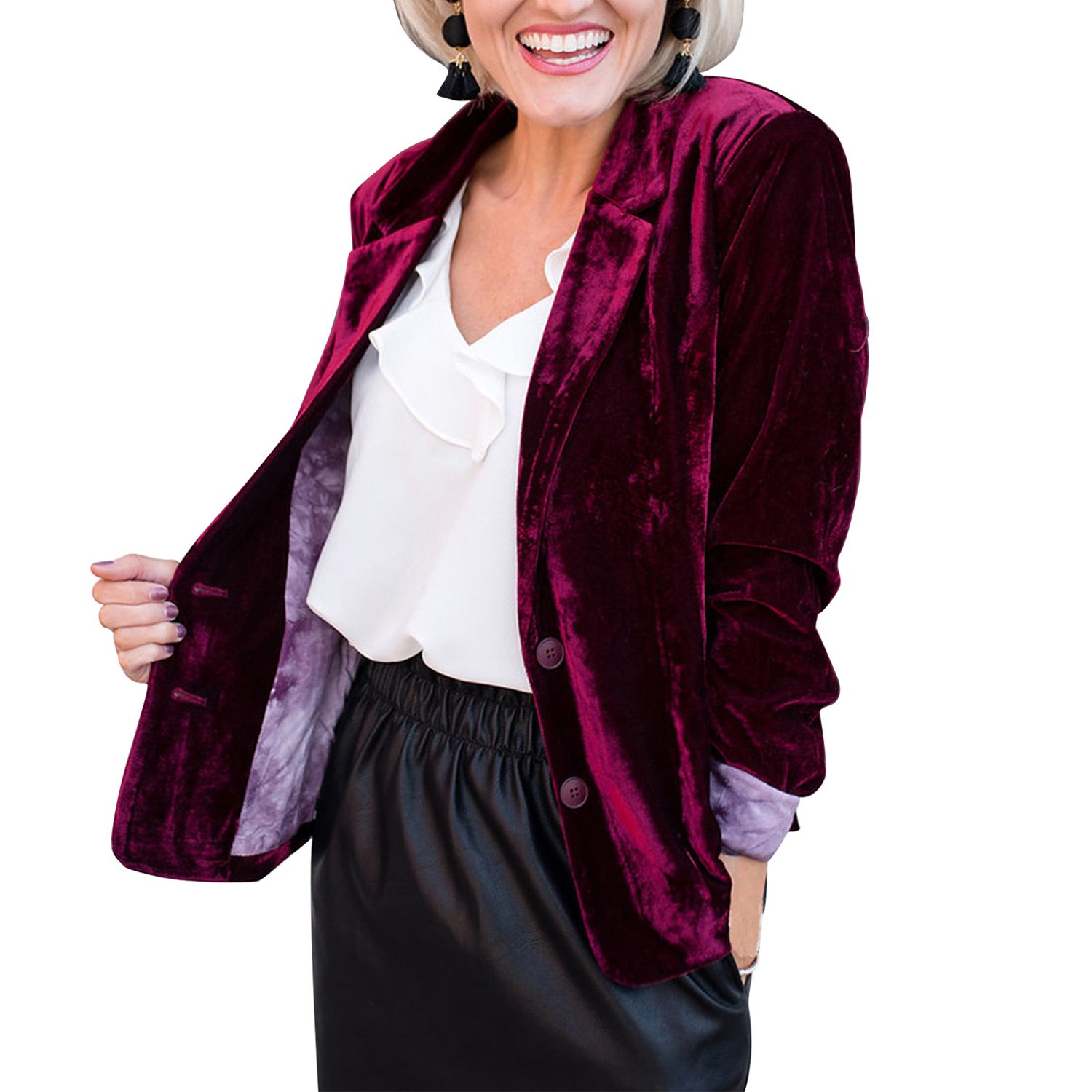 Lady Blazer Single Breasted Pure Color Warm Blazer