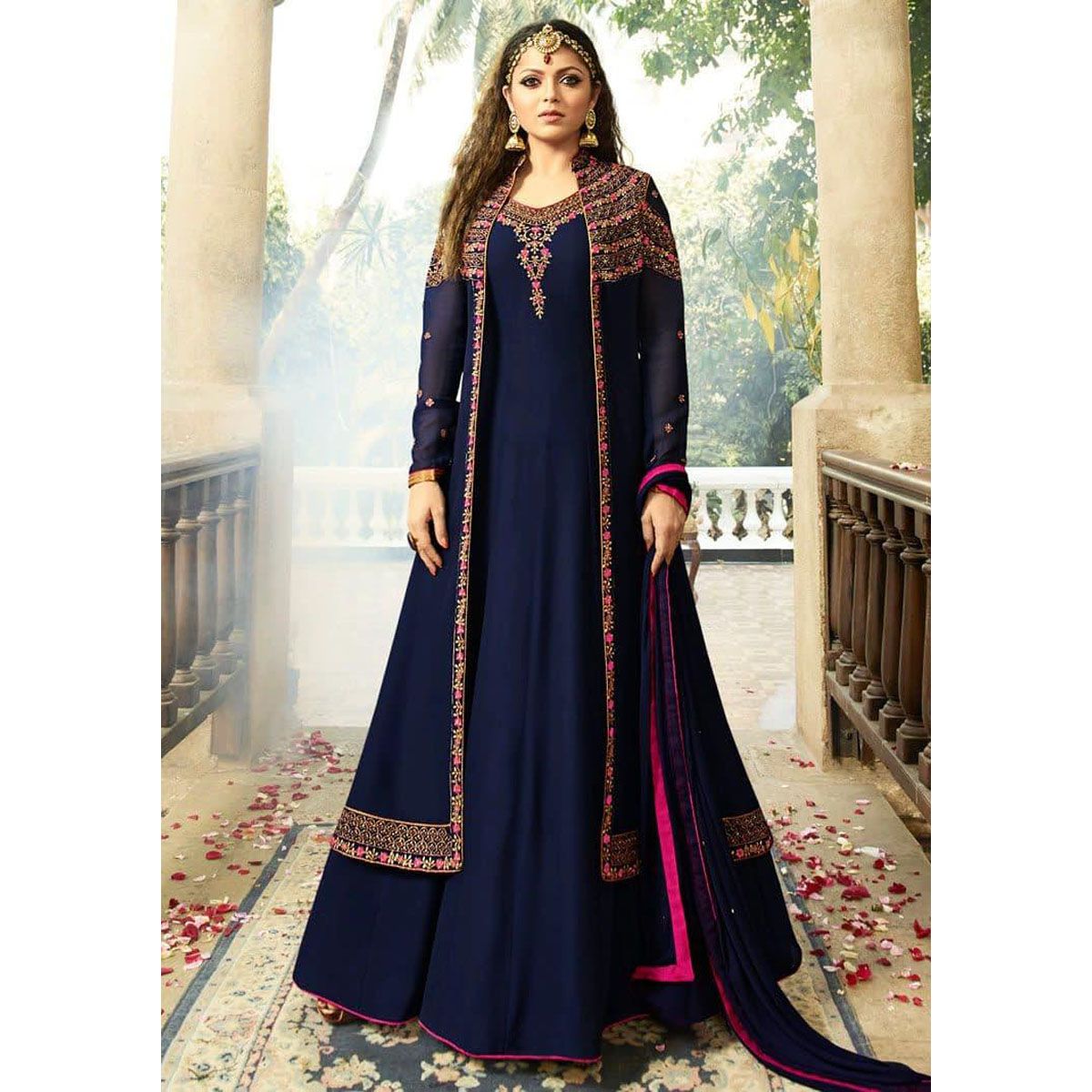 Exclusive Navy blue Georgette Semi Stitched Anarkali for Women