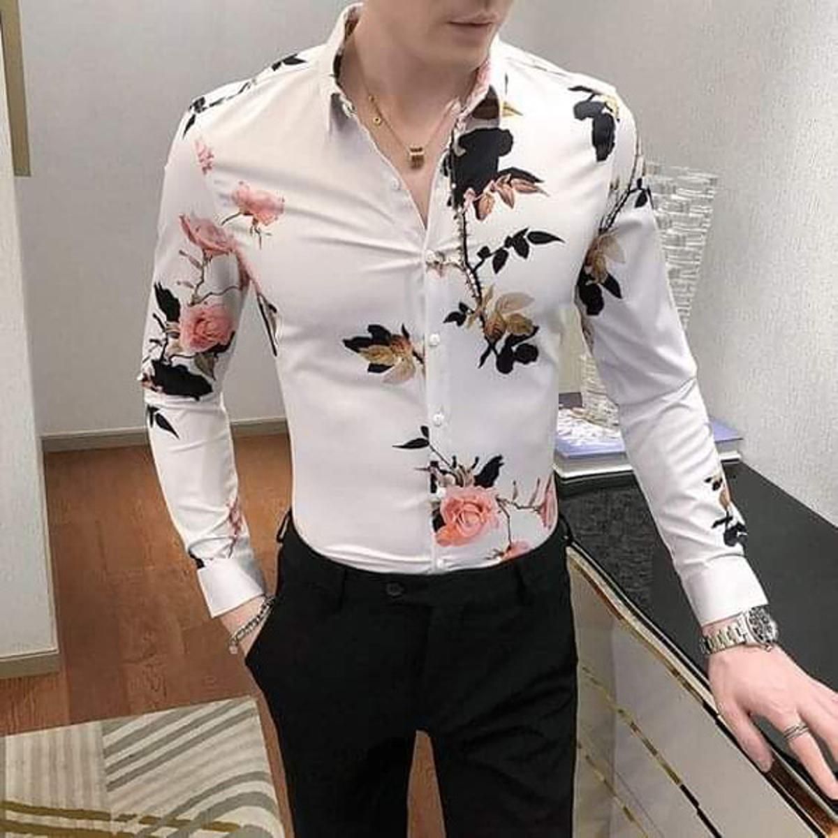 White Cotton Long Sleeve Casual Shirt For Men