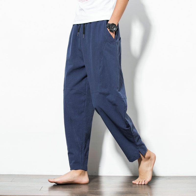 Cotton Harem Pants Men Solid Elastic Waist Streetwear Joggers New Baggy Drop-crotch Pants Casual Trousers Men