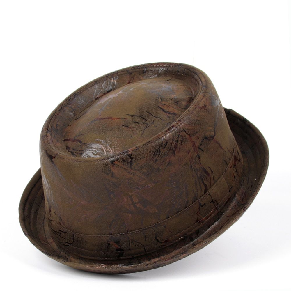Fashion Men Fedora Hat Leather Flat Pie Hat For Gentleman Bowler Church Jazz Sun Hat Big 4Size S M L XL
