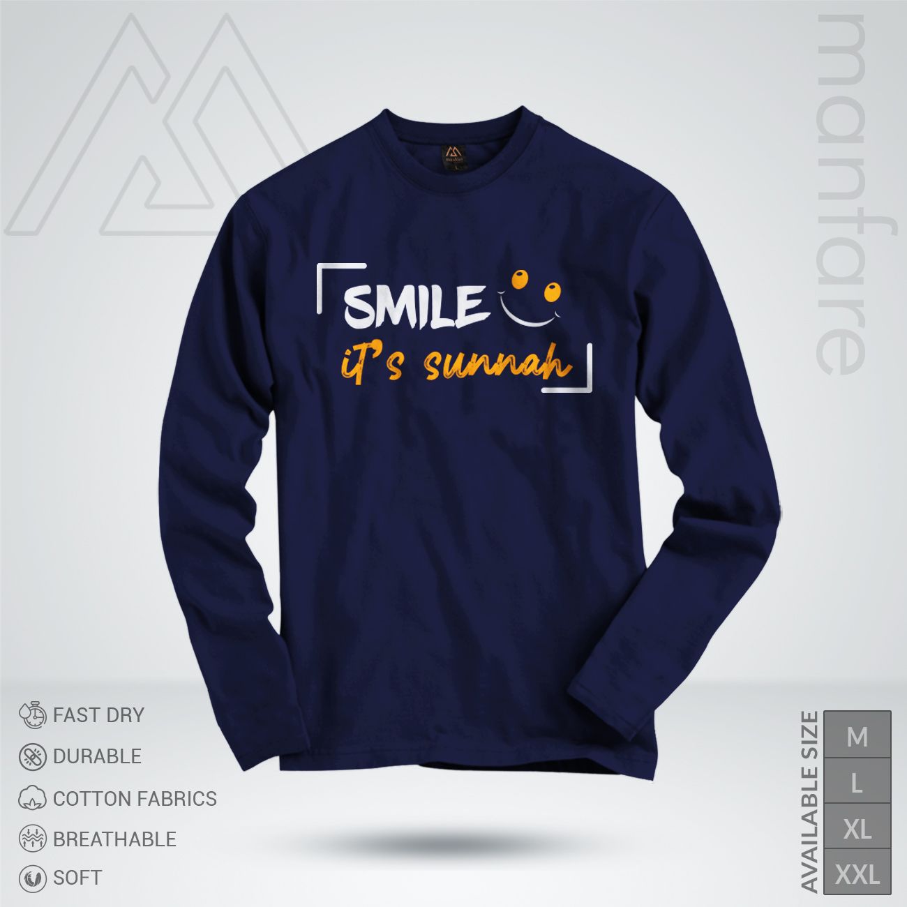 Smile It'S Sunnah - Manfare'S Islamic Long Sleeve T Shirt  (Mf-240-L) - Genji - T Shirt For Man - T Shirt For Man - T Shirt For Man - T Shirt - T Shirt For Man