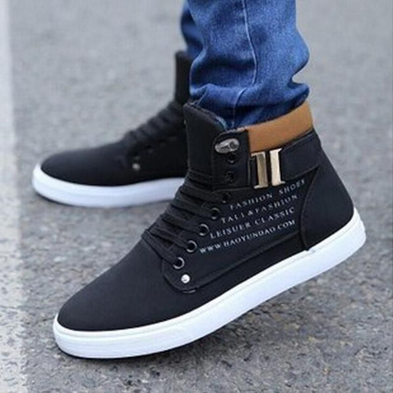 Fashion Men’s Oxfords Casual High Top Shoes Leather Shoes Canvas Sneakers New
