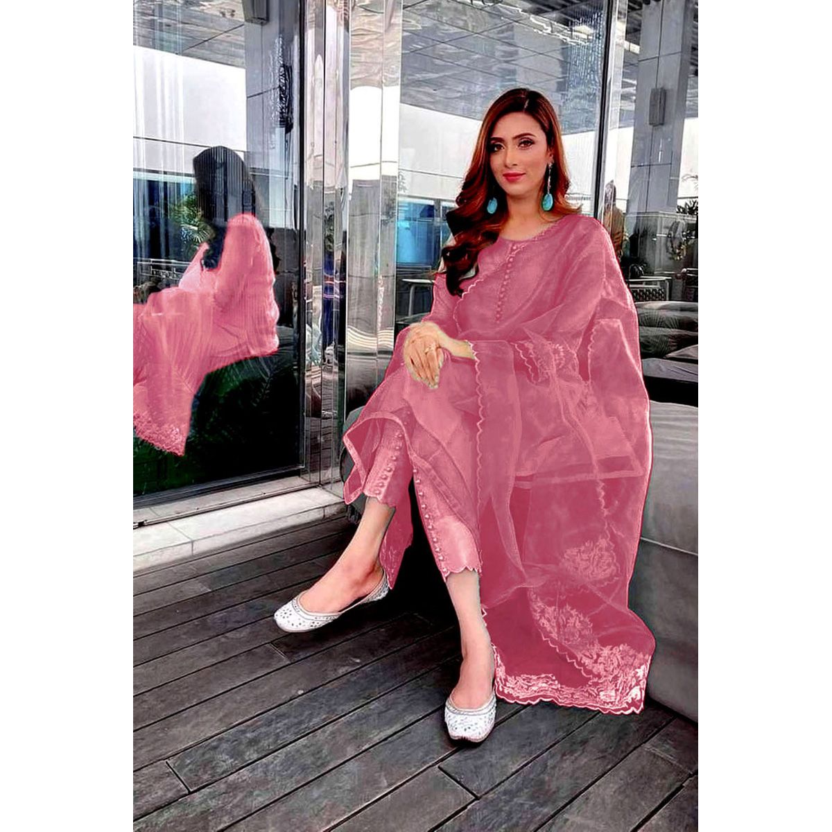 Special Indian Unstitched Tissu Georgette/Jorjet Three Piece Dress (3 Piece)