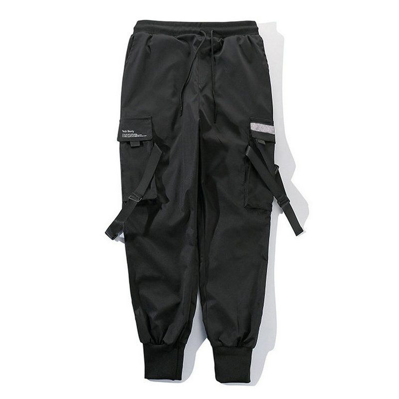 Ribbons Harem Joggers Men Cargo Pants Streetwear Hop Casual Pockets Cotton Track Pants Male Harajuku Fashion Trousers
