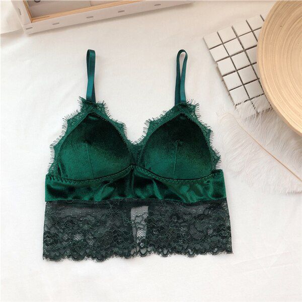 Eyelashes Lace Velvet Bra Underwear Women Thin Cup Padded  Lace Bralette Soft  Lace Bra Crop Top Brassiere