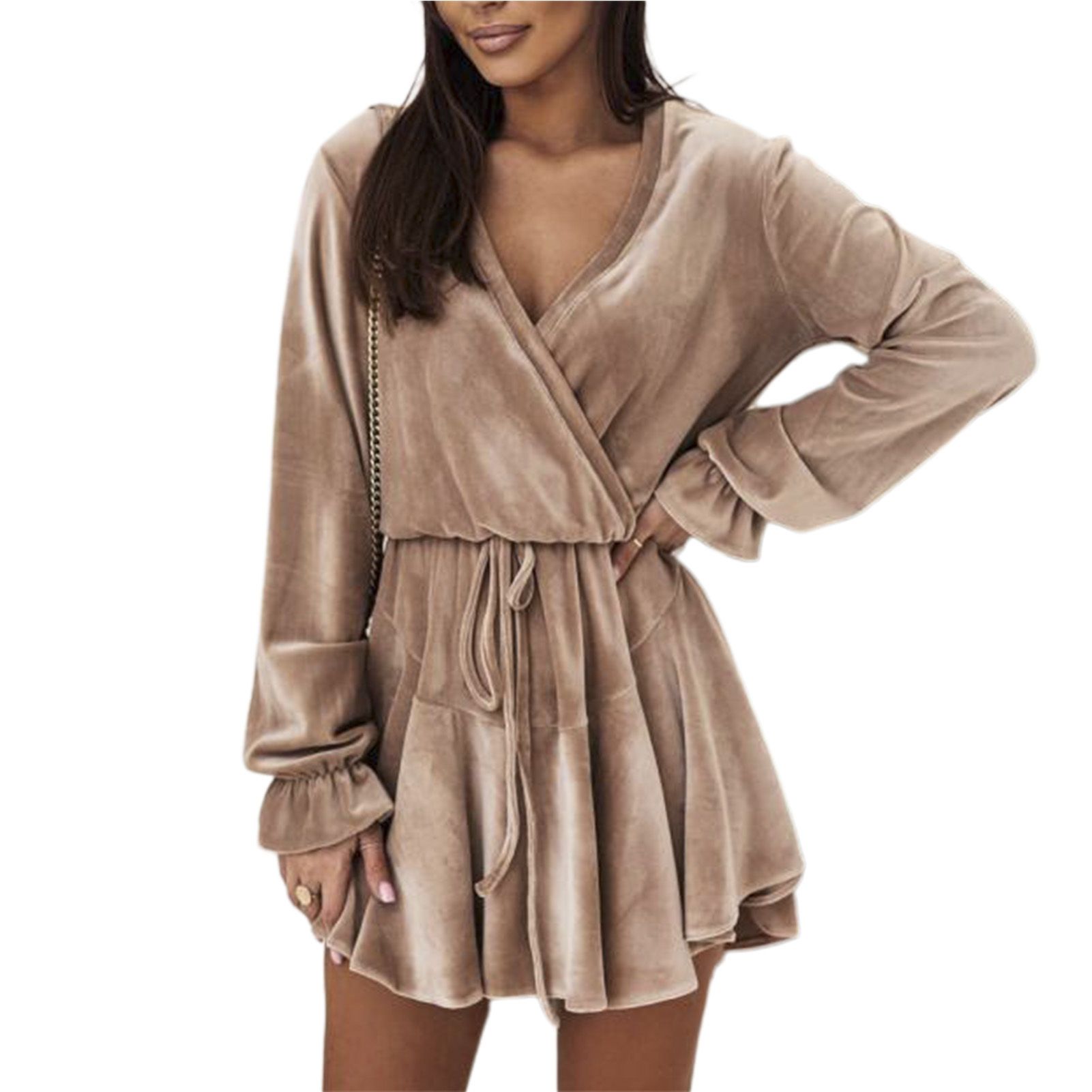 Party Dress V Neck Pure Color y Dress