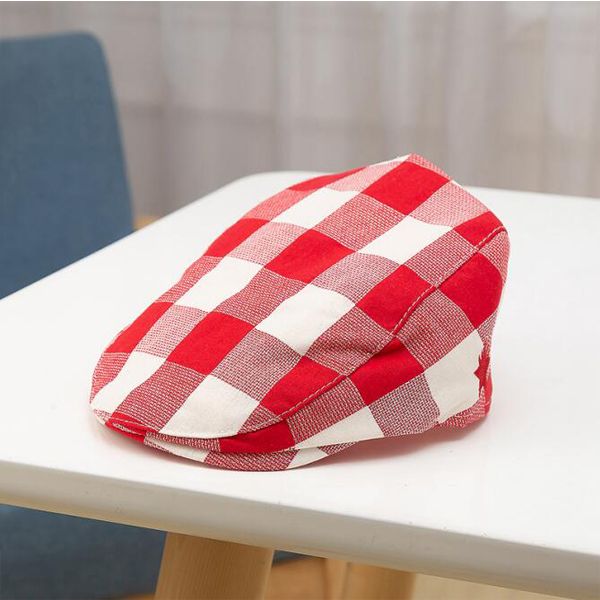 Autumn Fashion Summer Cotton Linen Baby Cap Plaid Beret Elastic Kids Hat girl sun hat