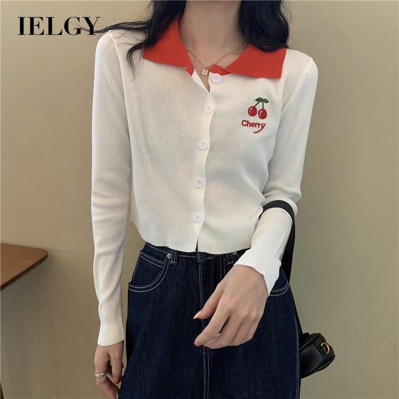 IELGY Women's clothes Korean version slim long-sleeved outer wear casual sweater versatile v-neck fashionable