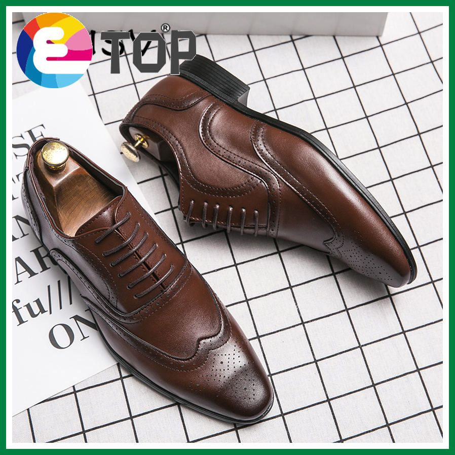 Formal Shoes For Men Big Size 38-48 Potinted Toe Leather Shoes Casual Low-top Brock Leather Shoes Lace-up Business Leather Office Weeding Formal Shoes