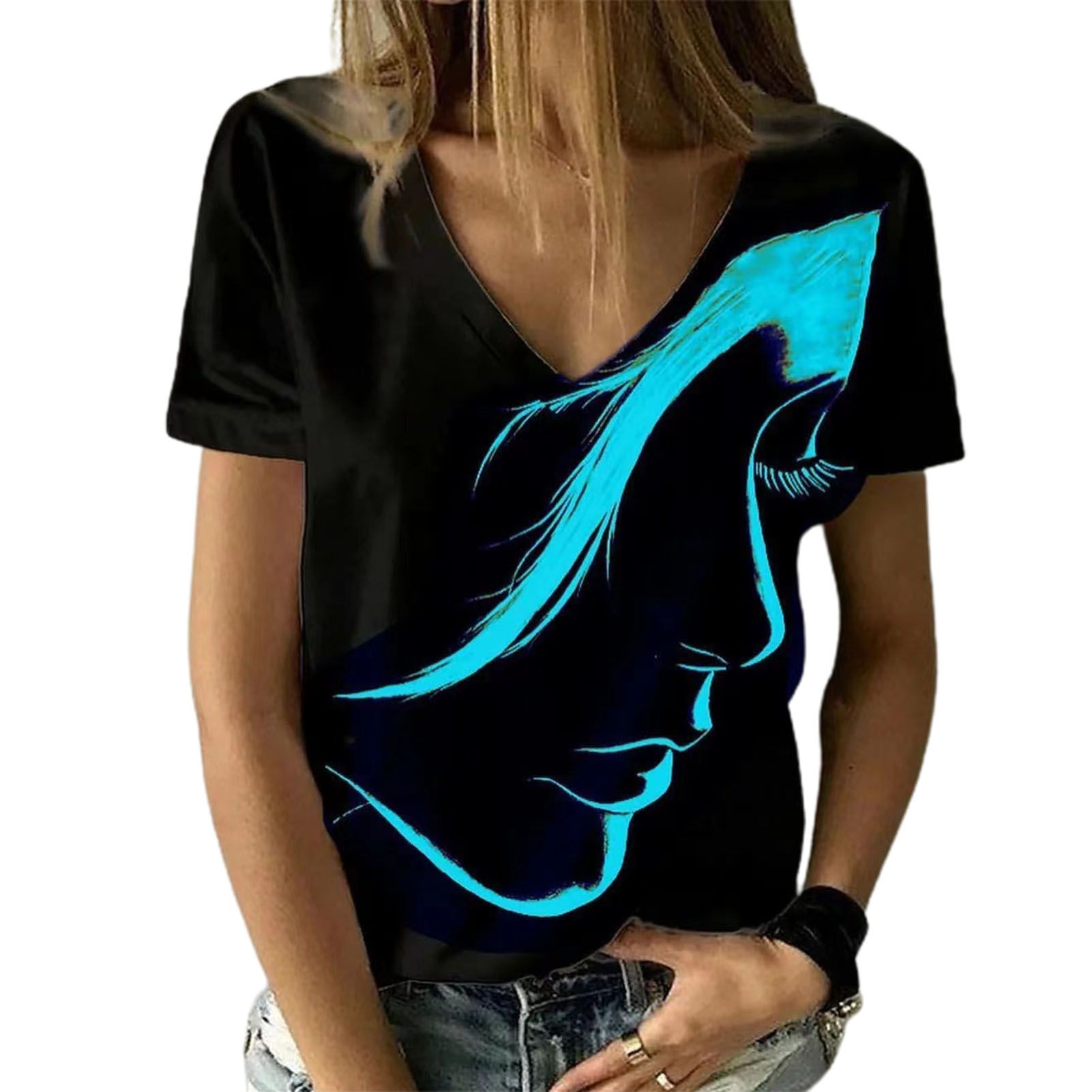 Sunnyheart Tee Shirt Good Elasticity Lady Fe Print Summer Pullover Top