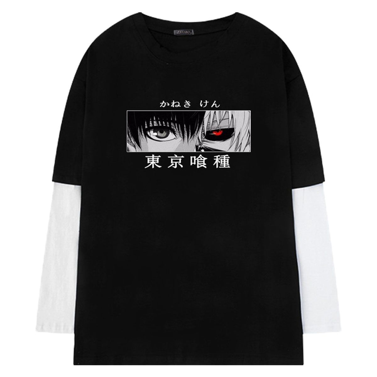 Hop Fake two piece Tokyo Ghoul Tshirt Male Kaneki Ken Print UniAnime T shirt Long Sleeve Men's T-shirts Casual Tops