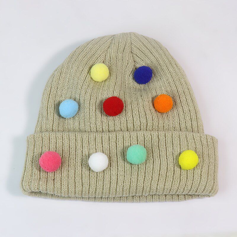 Beanie Winter Hat Unisex Knit Hat Warmer Hats For Kid Hip-Hop Knitted Pompom Solid Color Autumn Casual For Children