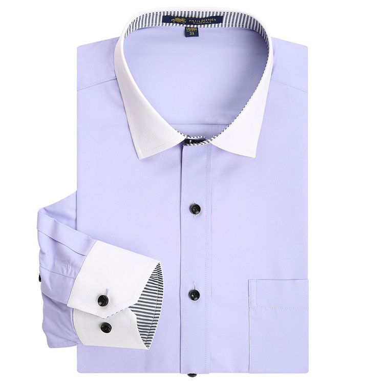 Bamboo Fiber Long Sleeve Men Dress Shirt Easy Care Patchwork Collar Casual Business Formal Shirts High Quality Clothing