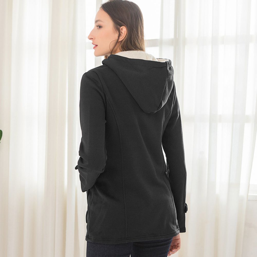 Plus Size Winter Women Horn Buckle Hooded Long Sleeve Coat