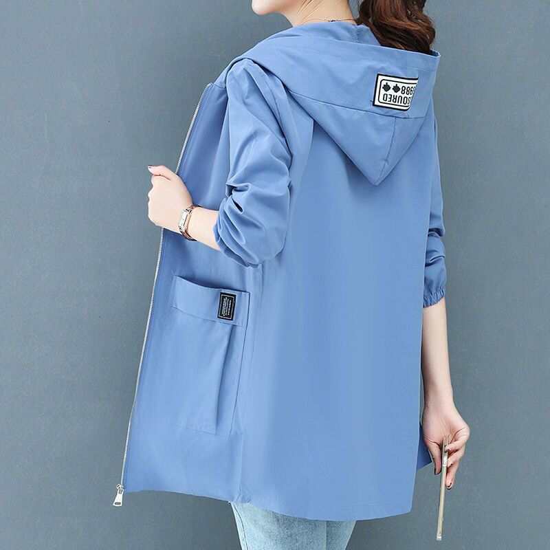Women's Plus Size Trench Coat New Mid-length Coat Women Autumn loose Hooded Top Female Long Sleeve Thin Windbreaker 4XLD