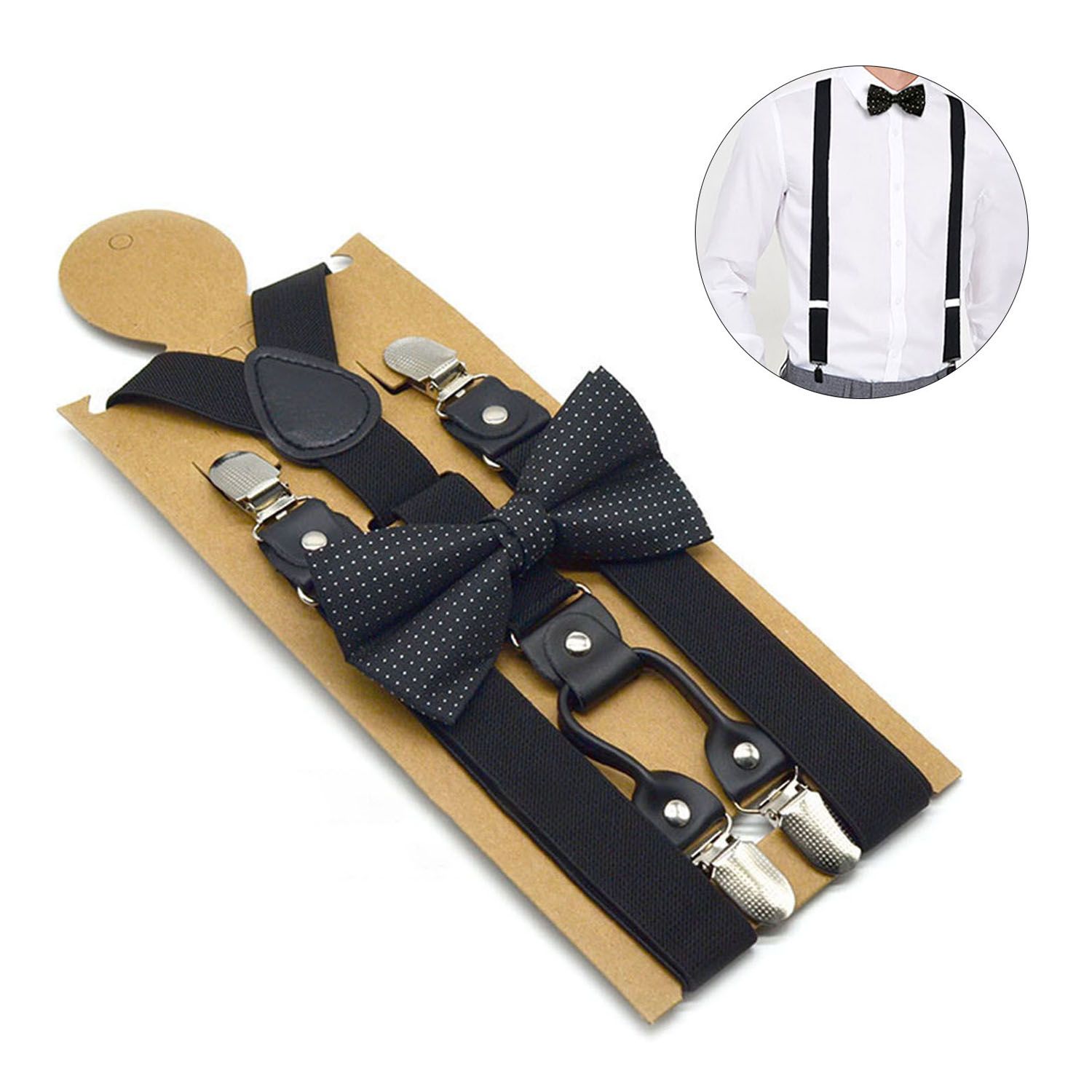 Suspender Bow Tie Pure Color High Elasticity Suspender Kit