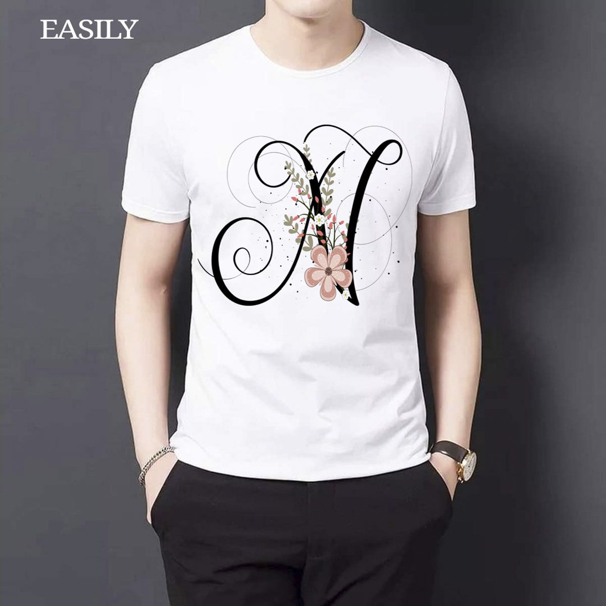 Floral Alphabet Letters "N" T-Shirt - Genji - T Shirt