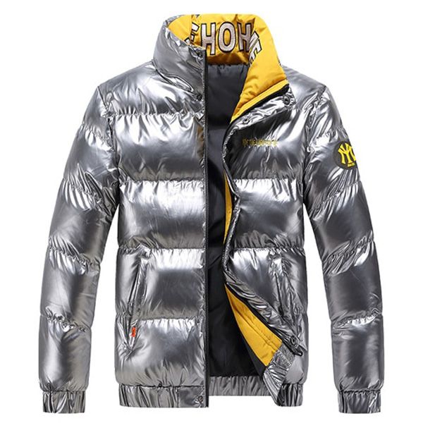 Letter Print Puffer Jacket for Men Winter Clothing Fashion Trend Bright Waterproof Padded with Hood Teen Fluffy Bubble Coat