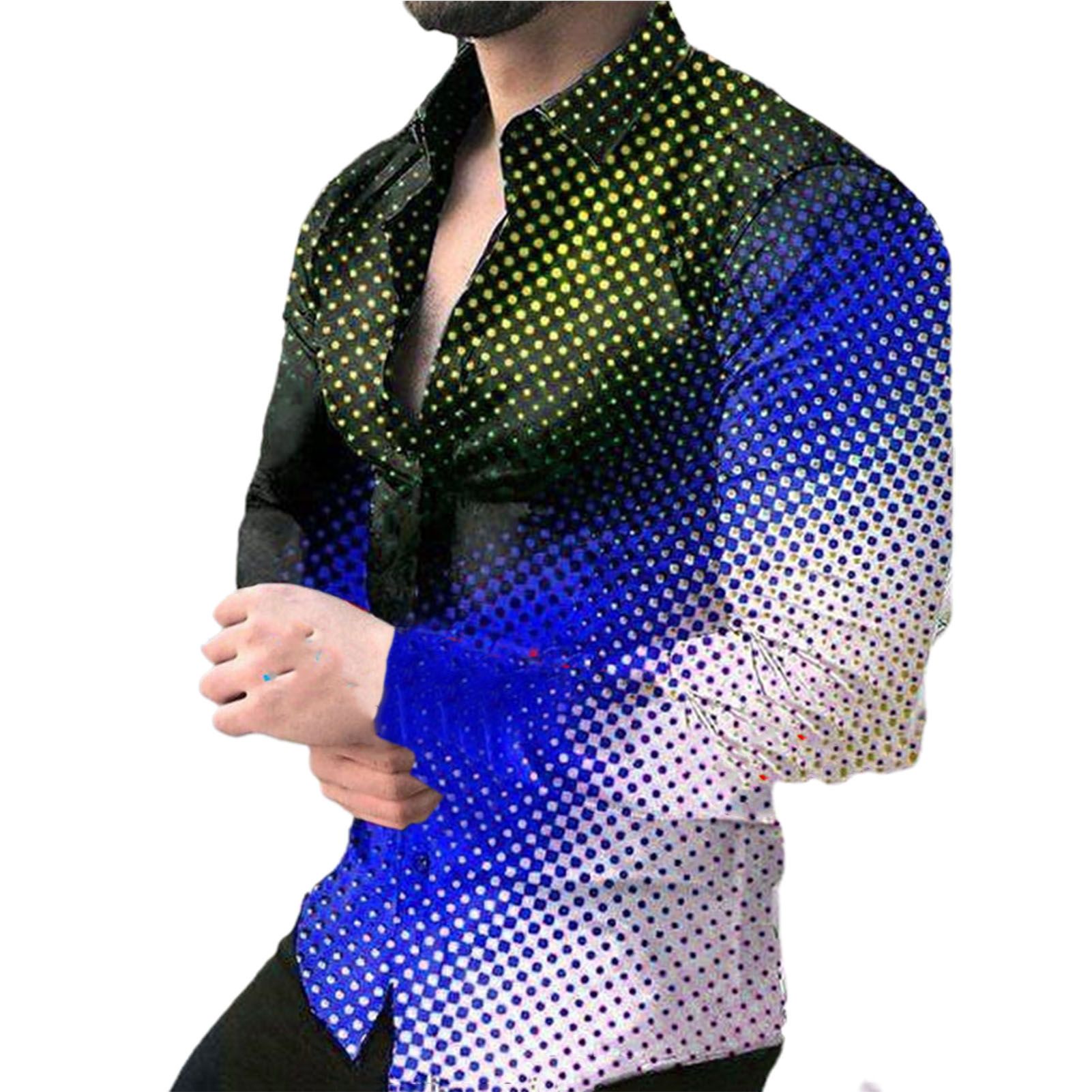 Spring Shirt Digital Printing Buttons Men Top