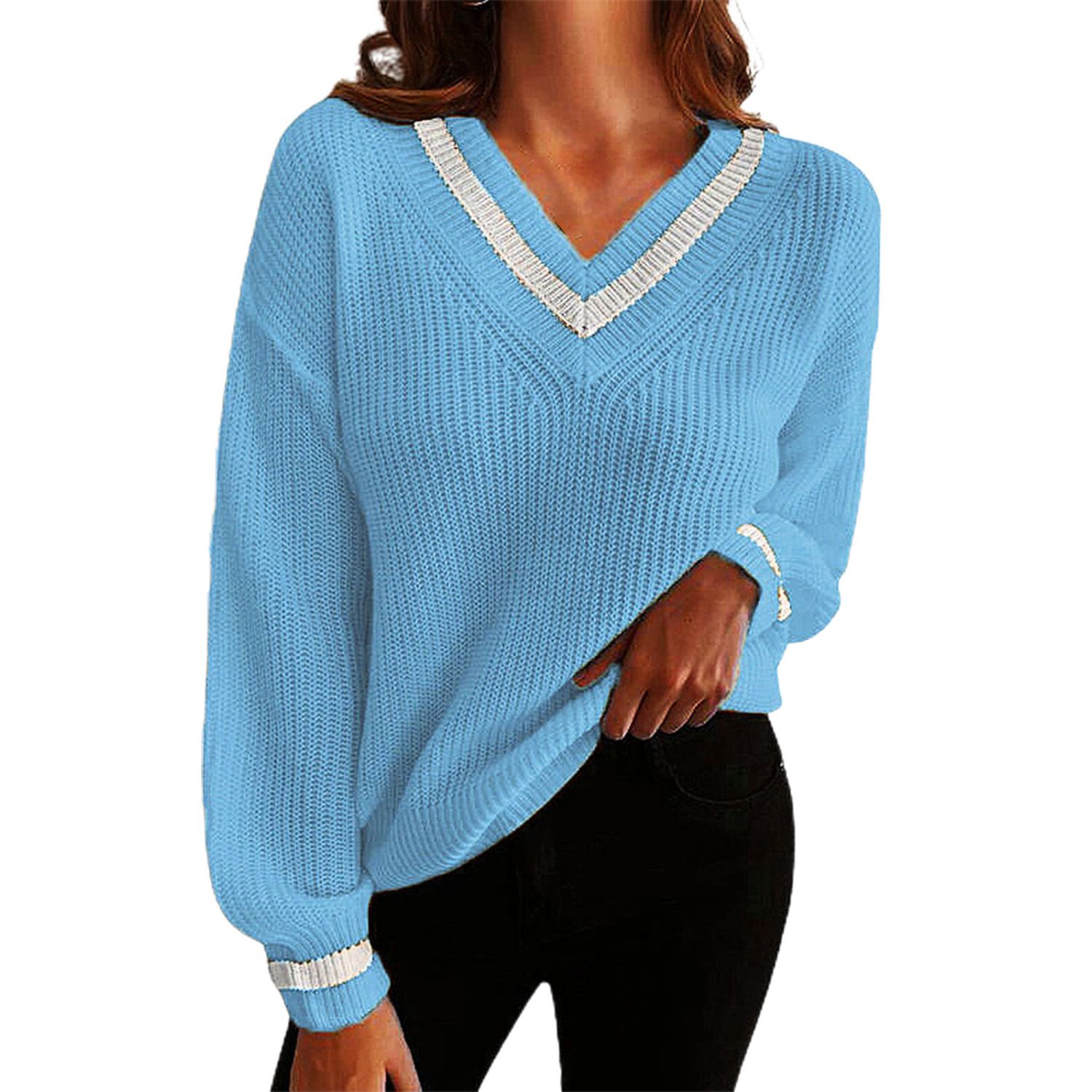 Sweater Jumper Fine Workmanship V-Neck Loose Warm Pullover Sweater