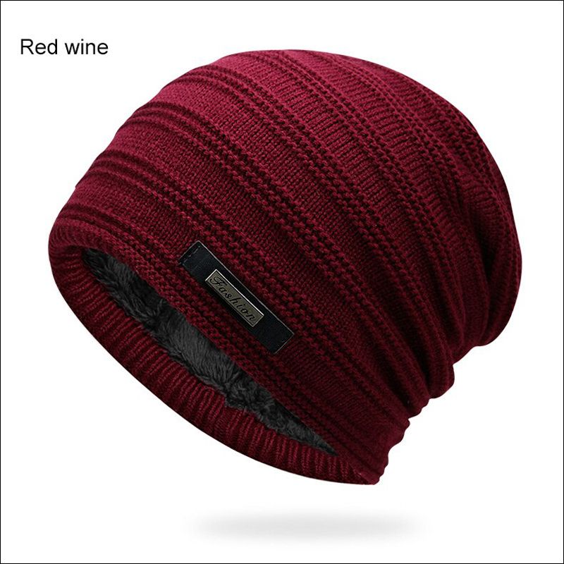 Gray Double-Layer Acrylic Velvet Beanie Hat Winter Warm Male Knitted Caps Outdoor Sports Ski Cap Bonnet Stocking