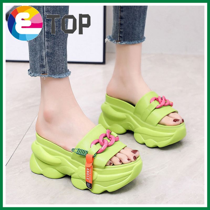 9 Cm/3.5 Inch Height Wedge Slippers Women Fashion Color Patchwork Slides Casual Open Toes Light Slippers Summer Thick Bottom Slippers