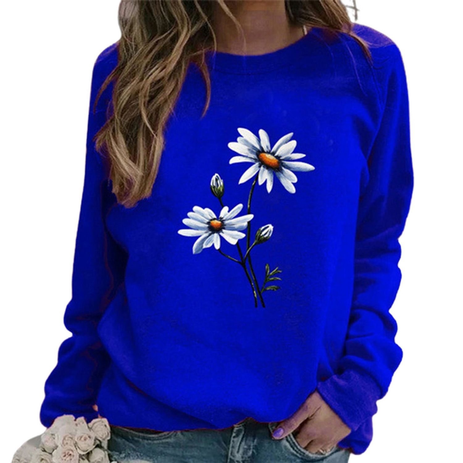 Women Pullover Round Neck Loose Pure Color T-shirt