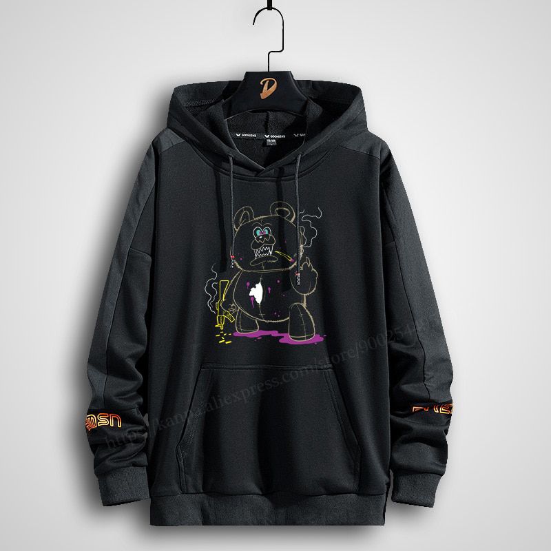 Plus Size Men's Hoodies Printing Anime Women Harajuku streetwear oversized sweatshirt clothing style long Hooded Black Bear 8xl
