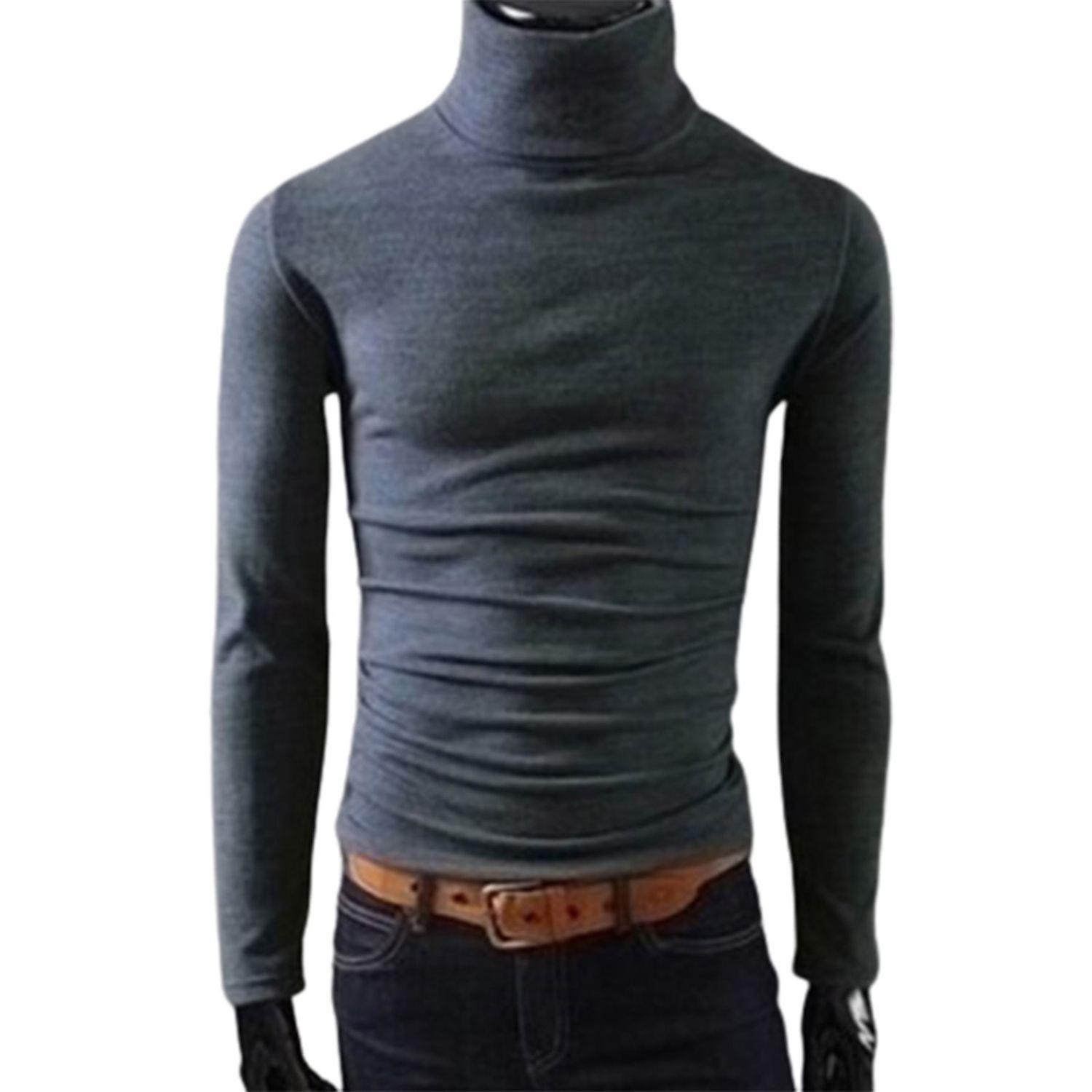 OIMG Casual Men Winter Solid Color Long Sleeve Turtle Neck Slim T-Shirt Bottoming Top