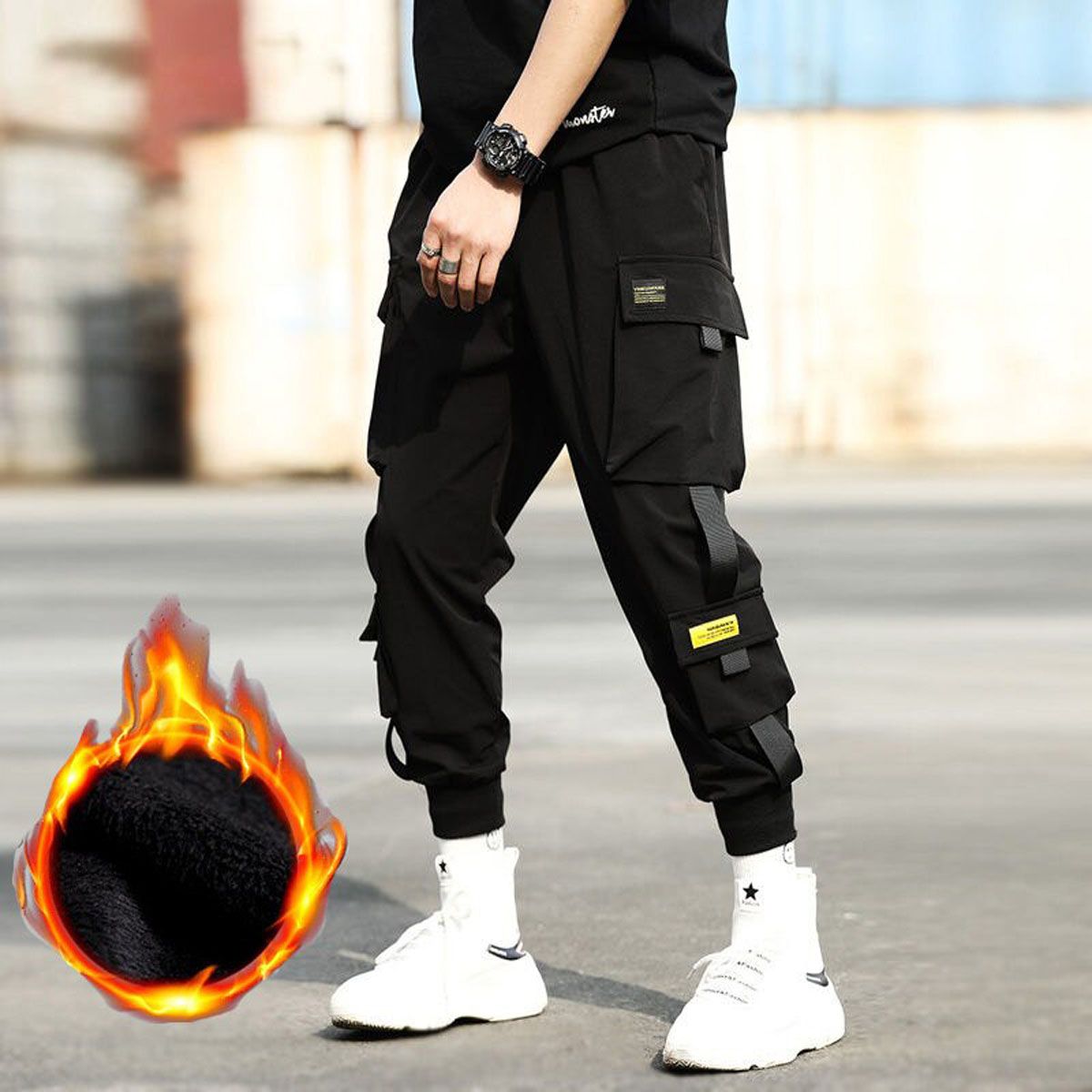 Winter Men Plus Velvet Cargo Pants Multi-pocket Harem Pants Joggers Men Streetwear Warm Thick Casual Pants Male Sports Trousers