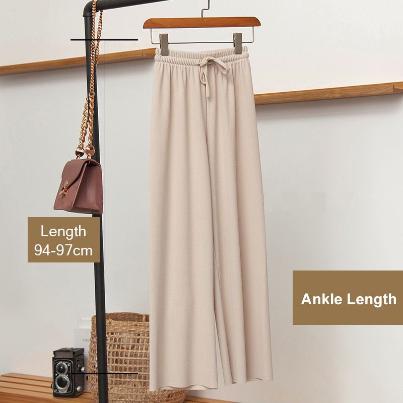 Slacks Women's Loose Summer Pants Soft Ice Silk Ankle-Length Black Wide Leg Pants Grey Khaki Women High Waisted Trousers