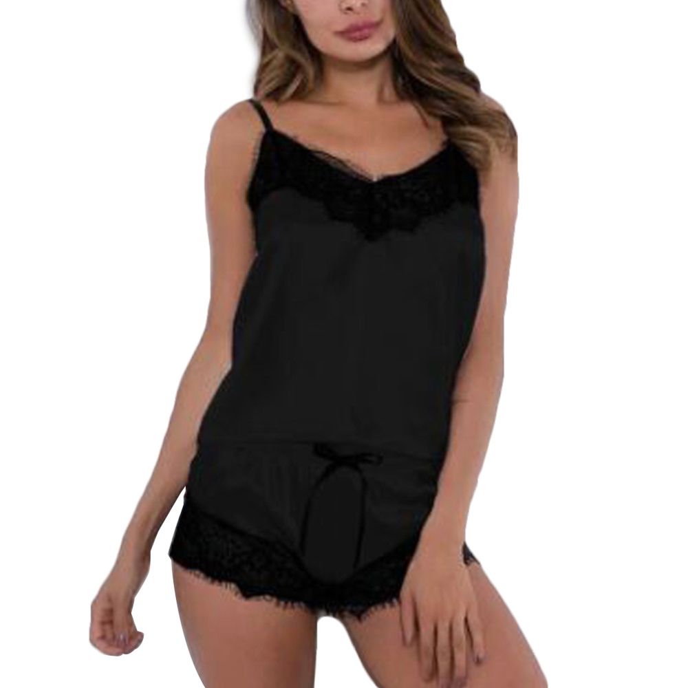 Women Satin Camisole Top Shorts Pajama Set Sleepwear