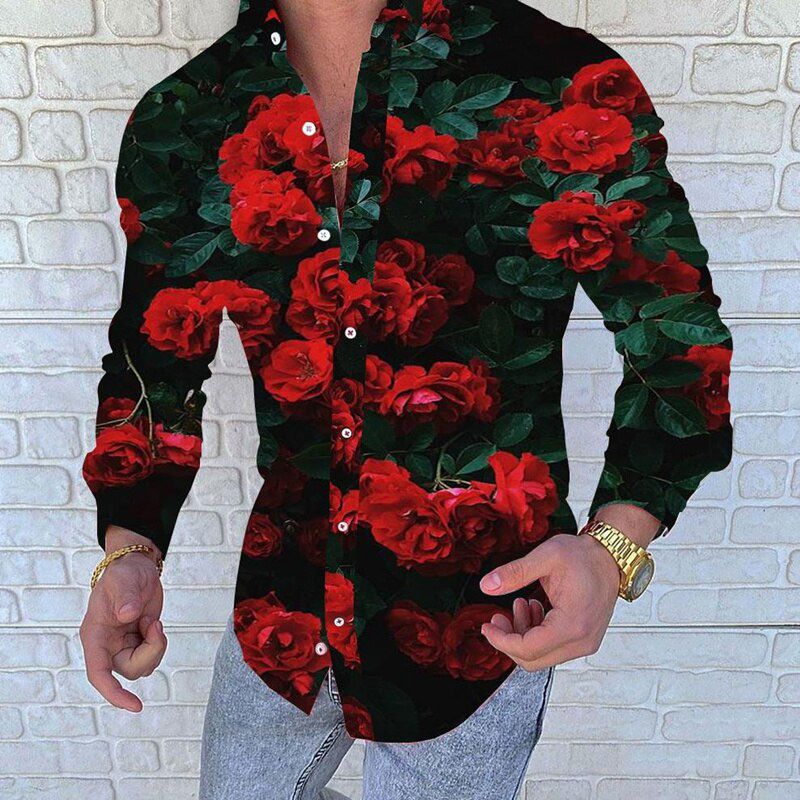Men's Printing Clothing Casual Fashion Printed Shirt Single-ed Cardigan Long Sleeve Shirt Shopping Style Men