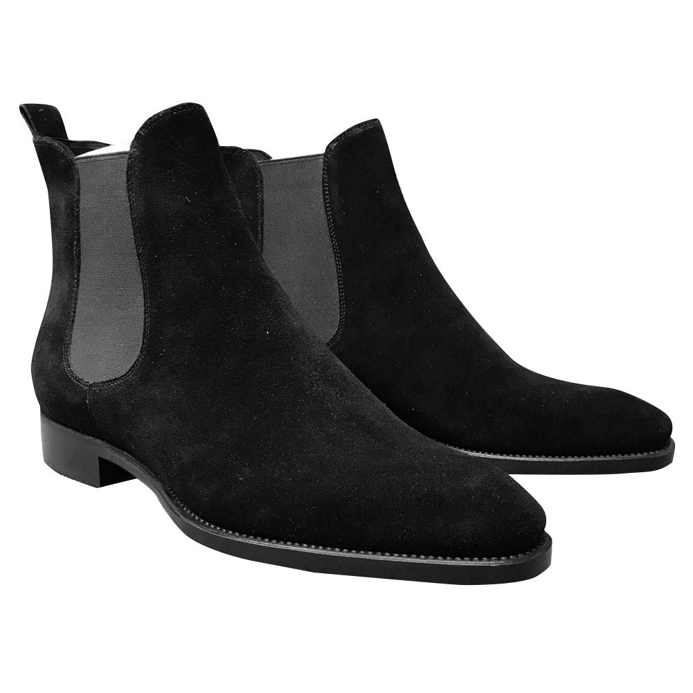 Men Suede Leather Chelsea Boots with Rubber Sole and Low Heel