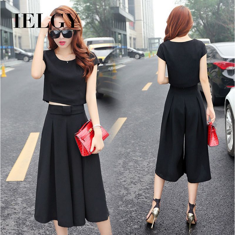 IELGY summer new large size women's two-piece wide-leg pants suit tide