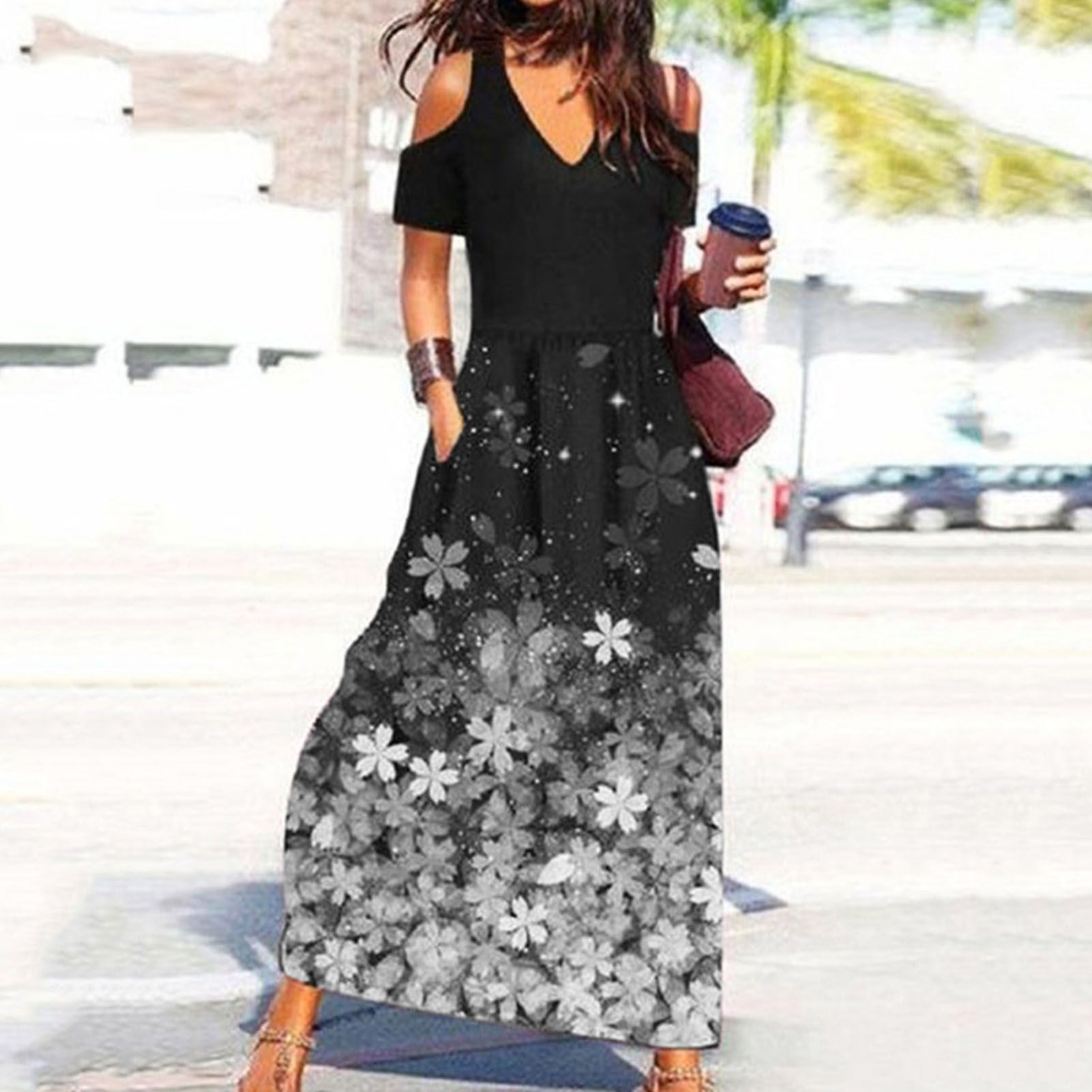 Ladies Dress Printing d Waist Women Dress