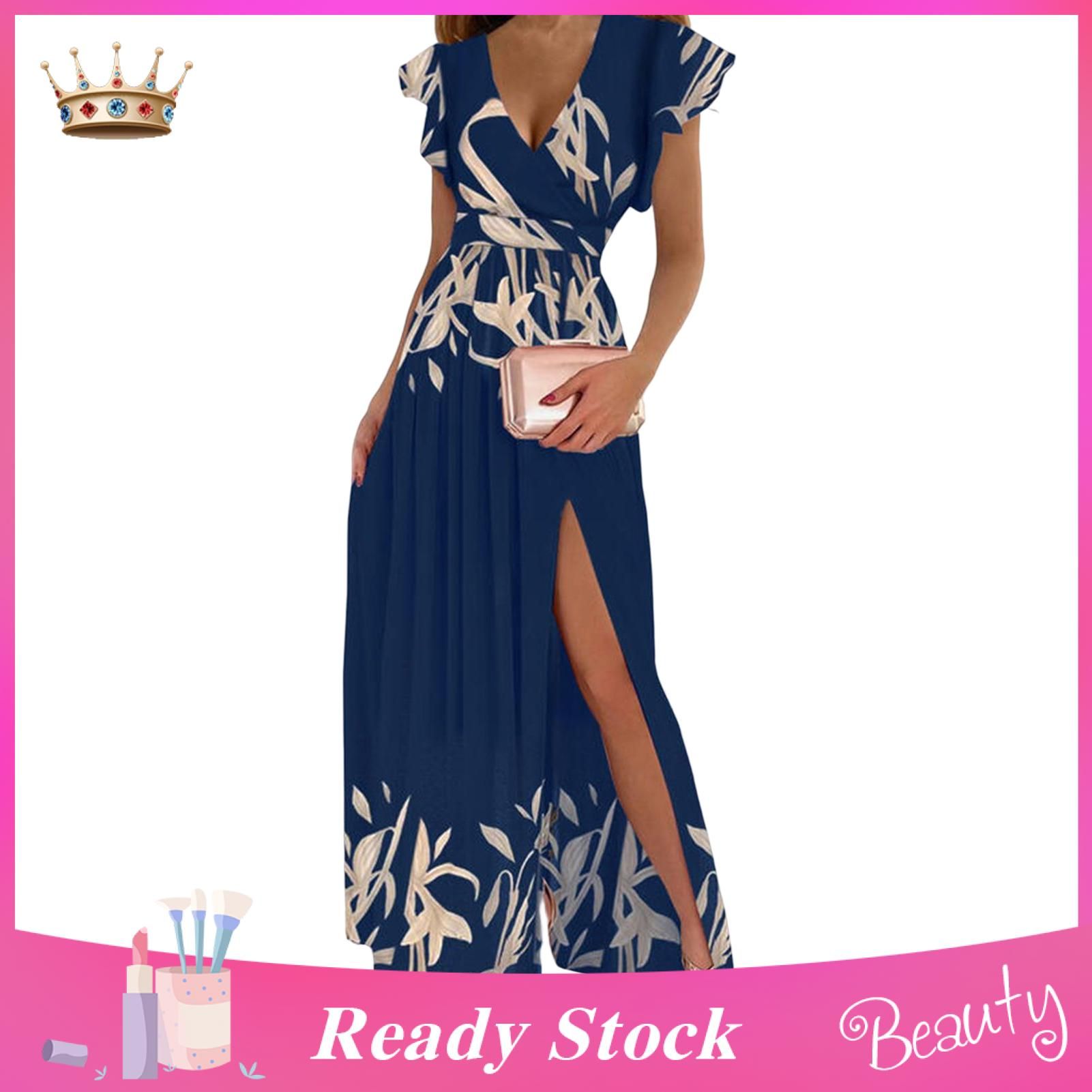 Women Dress Pure Colors Short Sleeve Lady Dress