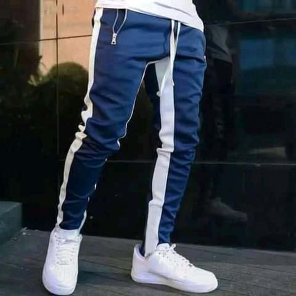 Blue & White Super Skinny Rib Trouser for Men's