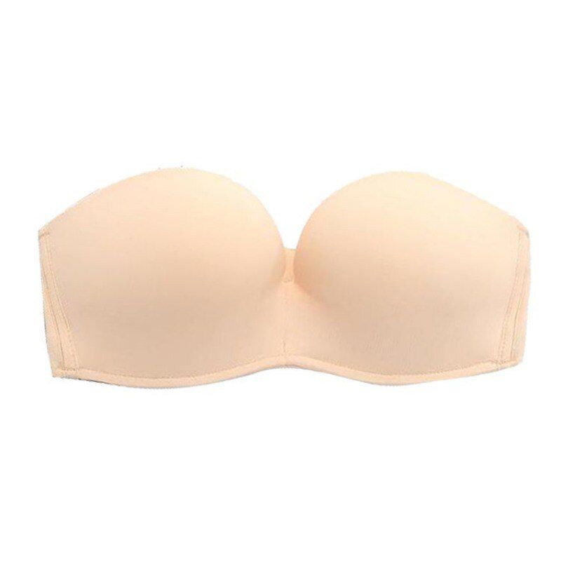 One-piece Lace Strapless Wire Free Bra For Women Transparent Anti-slim Push Up Bralette  3/4 Cup B C Cup Underwear Female